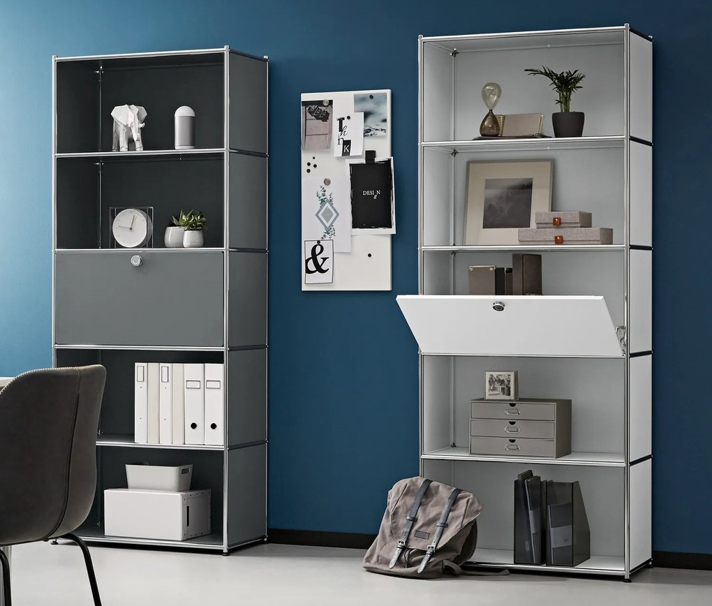 Vysoký kovový regál »CN3« s výklopnou priehradkou, biely