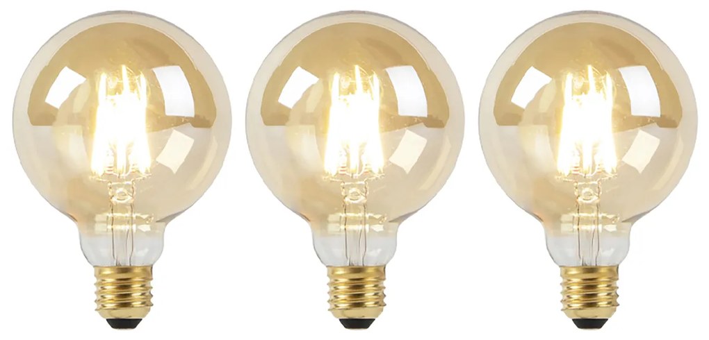 Sada 3 LED žiaroviek E27 Dim to Warm G95 zlatá 8W 806lm 2000-2700K