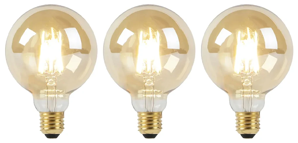 Sada 3 LED žiaroviek E27 Dim to Warm G95 zlatá 8W 806lm 2000-2700K