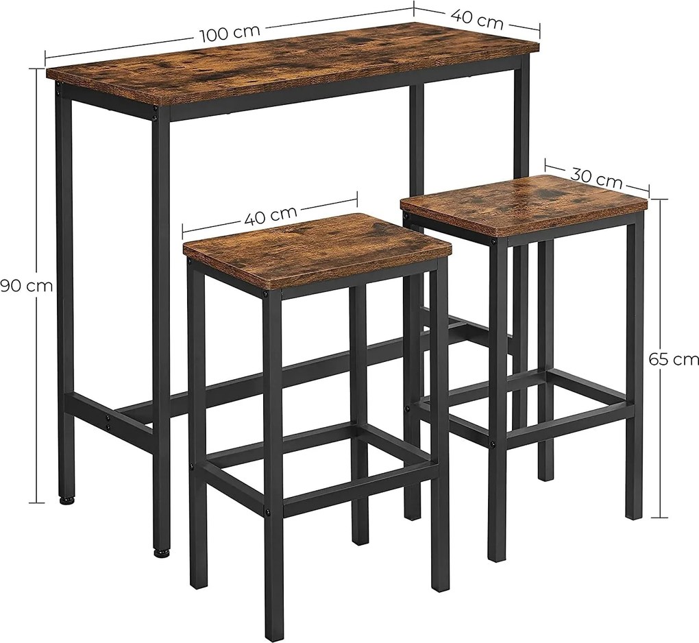 Barový stôl s barovými stoličkami, rustikálny hnedý