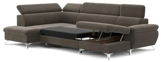 Rozkladacia rohová sedačka CATANIA do U, ľavá, hnedá, s úložným priestorom