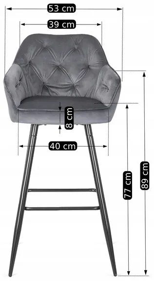 Barová stolička ANDY – sivý velúr
