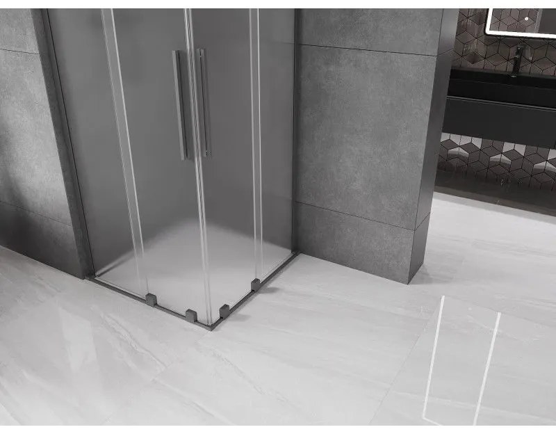 Mexen Velar L Duo, sprchový kút s posuvnými dverami 90 x 90 cm, 8mm sklo námraza, brúsený grafit, 871-090-090-02-33-95