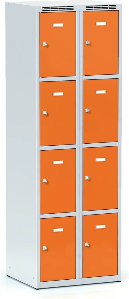 Šatníková skrinka S6 s úložnými boxami, 8 boxov, 1800 x 600 x 500 mm, otočný zámok, oranžové dvere