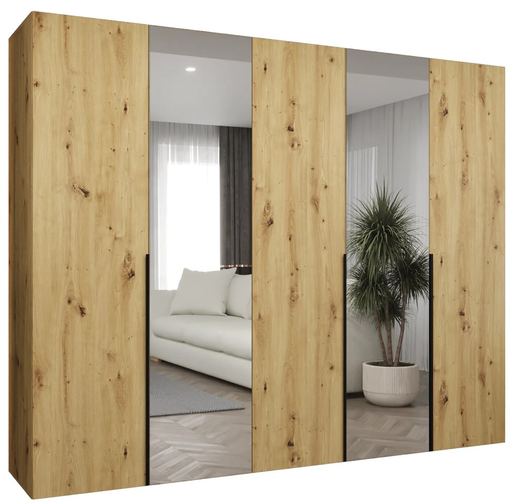 Šatníková skriňa 250 cm Alice 2 (dub artisan + čierna). Akcia -20%. Vlastná spoľahlivá doprava až k Vám domov. 1126179