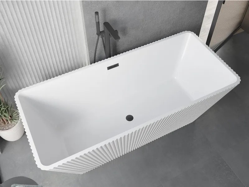 Mexen Tava, voľne stojaca ryhovaná vaňa 170 x 75 cm, biela lesklá, čierny matný prepad, 52851707500-70