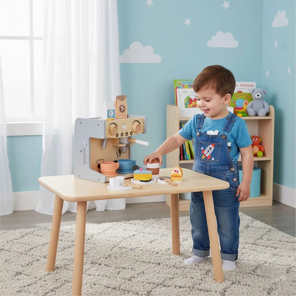 Drevený kávovar pre deti 2 v 1, 26 príslušenstva, ECOTOYS