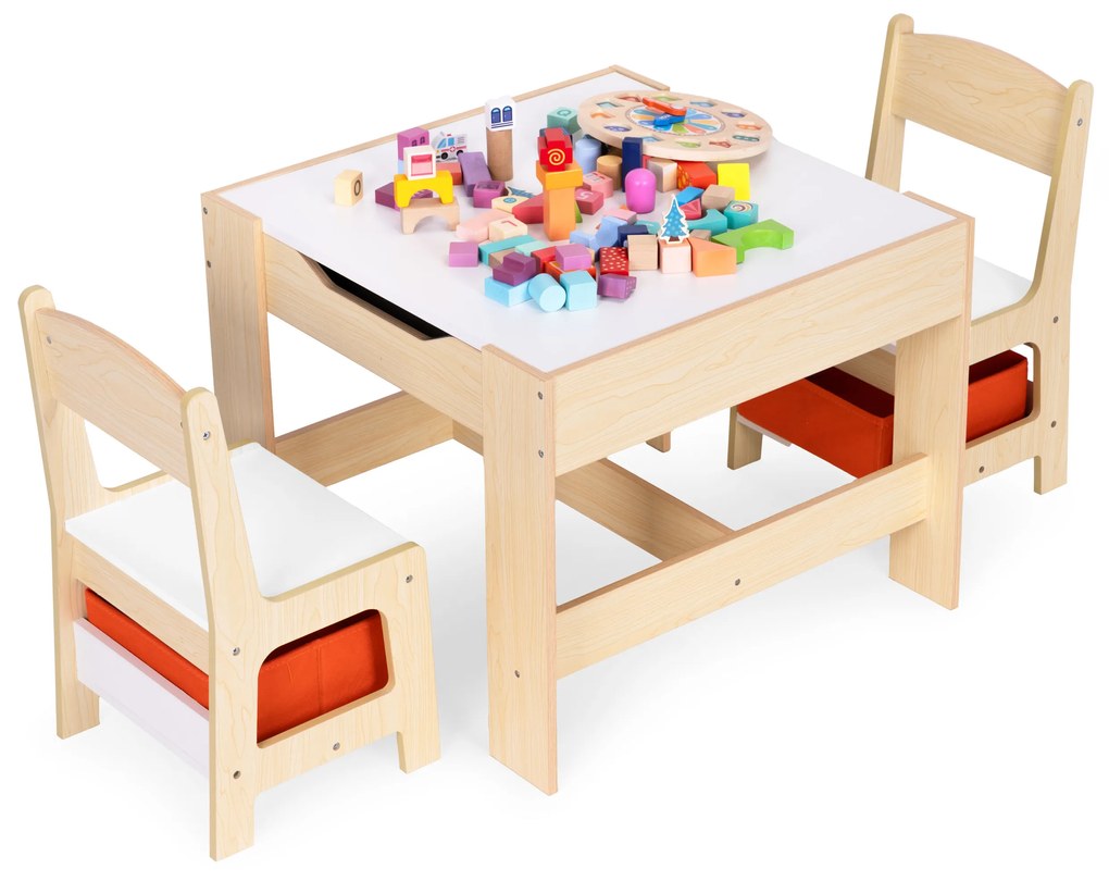 EcoToys Detská zostava nábytku, stôl + 2 stoličky, tabuľa ECOTOYS