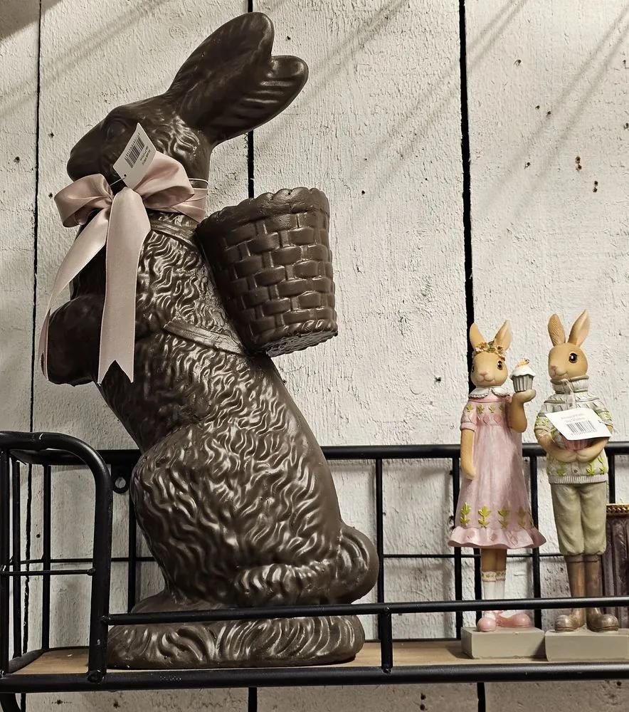 Dekorácia čoko králik s nošou a mašľou - 27*15*52 cm