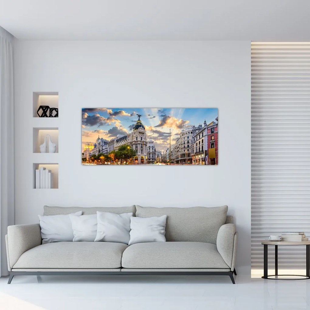 Obraz - Calle Gran Vía, Madrid, Španielsko (120x50 cm)