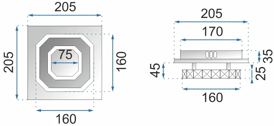 Stropné LED krištáľové svietidlo PLATON single square - 8W
