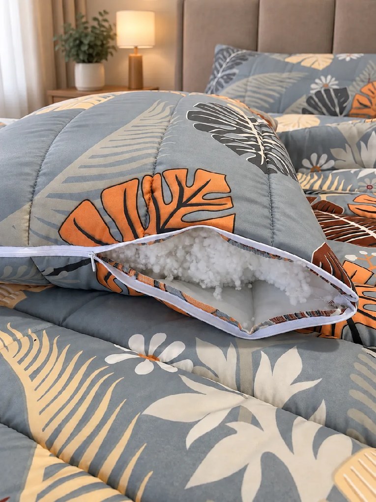 Celoročný paplón 140×200 + vankúš 70×90 cm Tropic sivý – set
