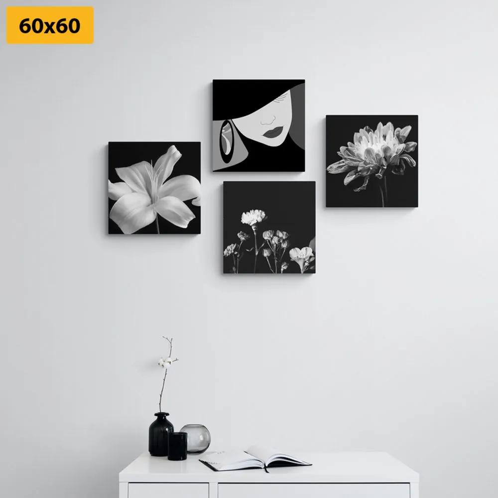 Set obrazov elegancia ženy a kvetov v čiernobielom prevedení Varianta: 4x 40x40