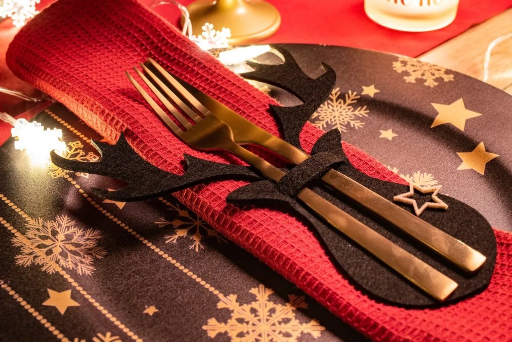 Vánoční obal na příbor Renifer 6 ks černý