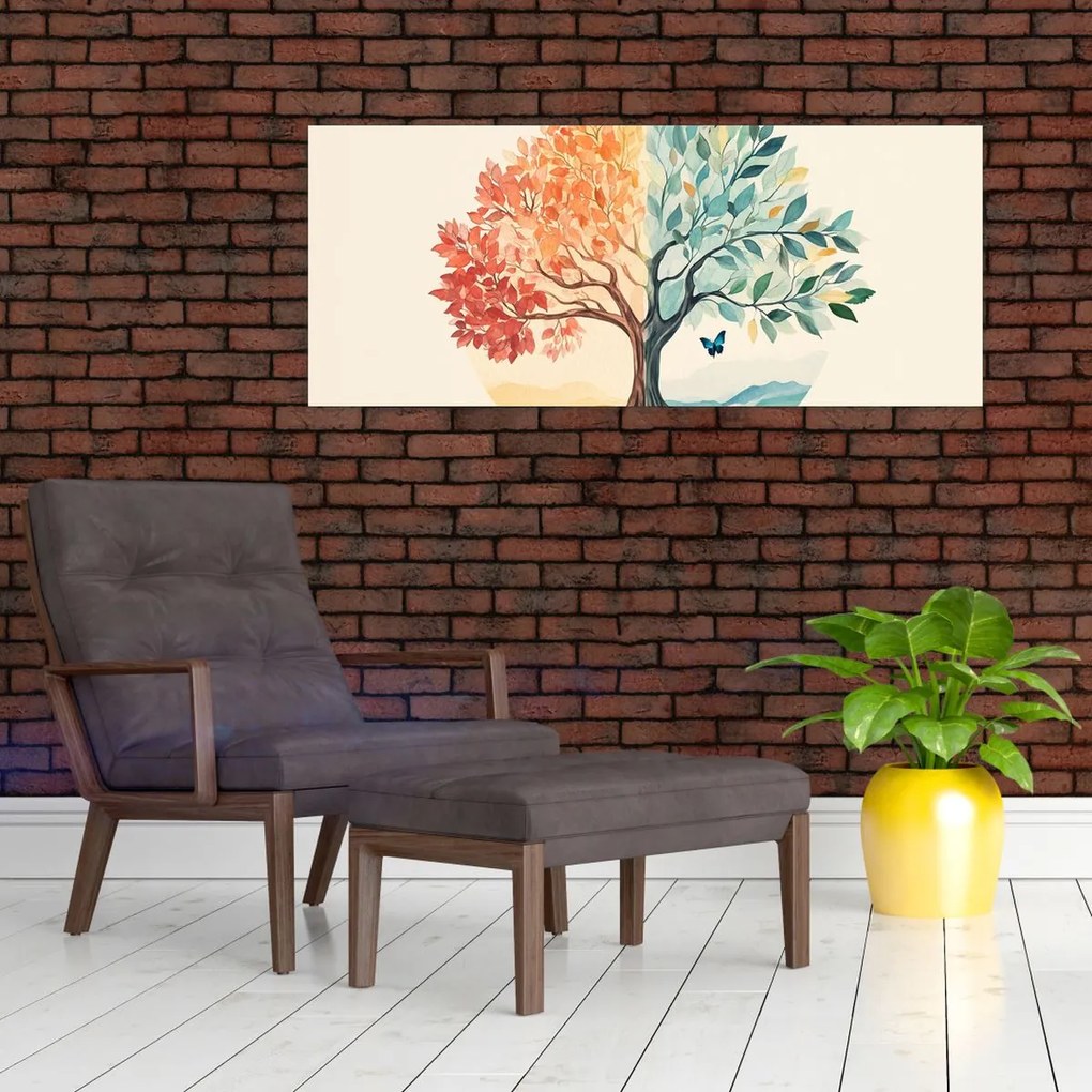 Obraz – Duálny strom s motýľom (120x50 cm)