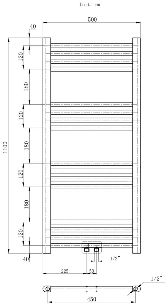 Erga Simple, vykurovacie teleso 1100x500 mm, 437 W, čierna, ERG-LAV-SIMP-11050-BK