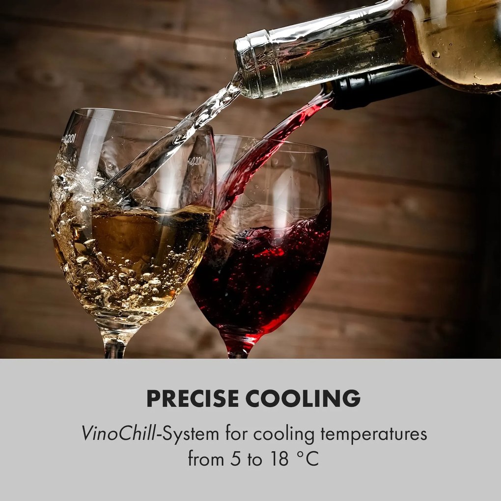 Klarstein Shiraz 12 Slim, vinotéka, 32 l, 12 fliaš, 85 W, 5–18°C, dotykový ovládací panel