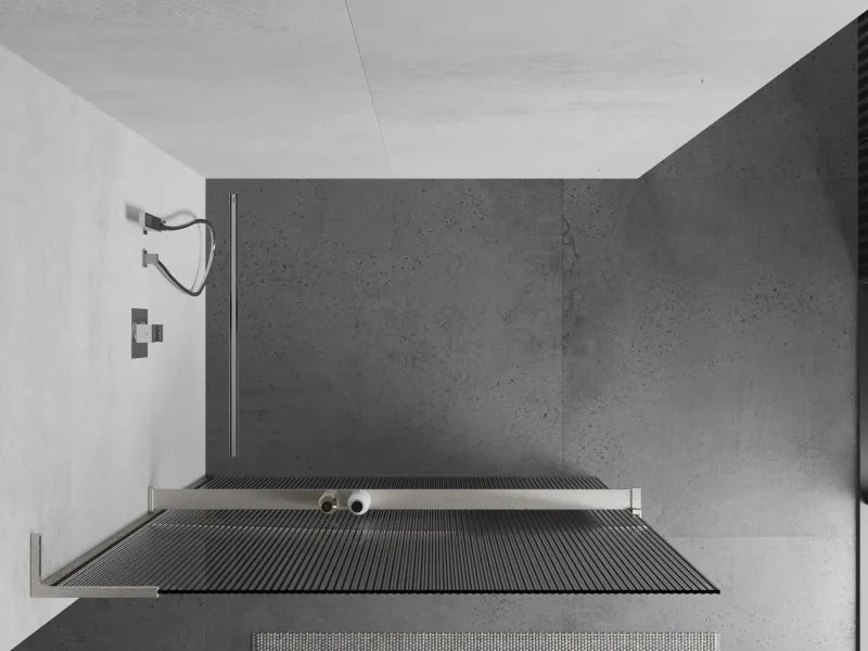 Mexen Kioto+ L, sprchová zástena Walk-In s poličkou a vešiakom 100 x 200 cm, 8mm sklo s rebrovým vzorom, brúsená oceľ profil, 800-100-123-97-09