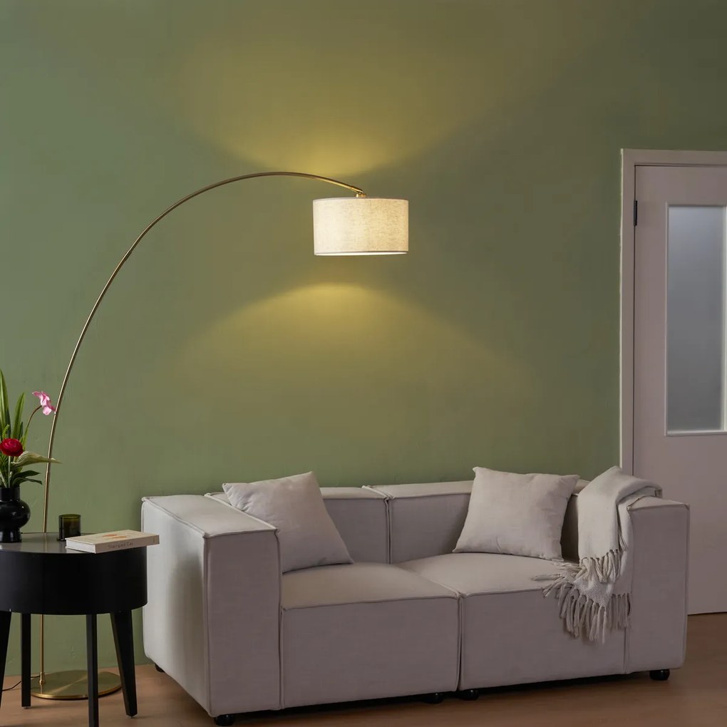 Moderná oblúková lampa mosadzná s béžovým tienidlom - Vinossa