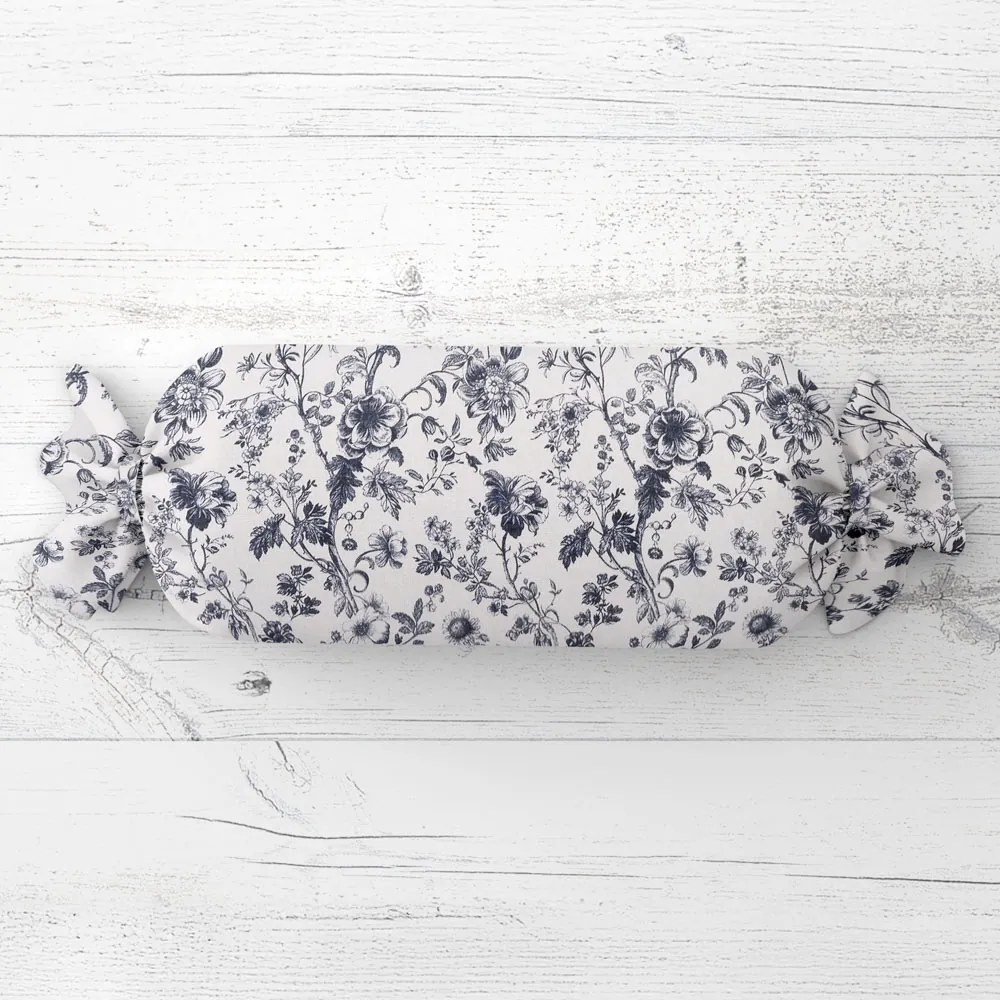 Biante Vankúš valec bonbon Sandra SA-638 Temne modré kvety na bielom 15x40 cm