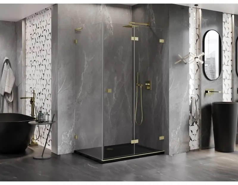 Mexen Lunar-F L, 1-krídlový sprchový kút so skladacími dverami, pravý, 90 x 70 cm, 8mm číre sklo, zlatý matný profil, 836L-090-070-55-00-P