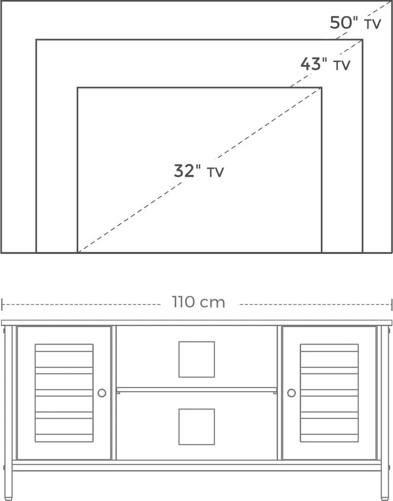 TV stolík, TV skrinka s lamelovými dvierkami, pre televízory do 50", rustikálny hnedý