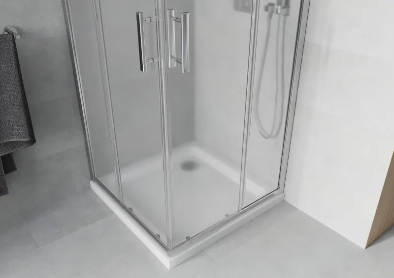Mexen Rio štvorcový sprchovací kút 90 x 90 cm, 6mm sklo, sklo námraza, chrómový profil + slim sprchová vanička 5cm, 860-090-090-01-30-4010