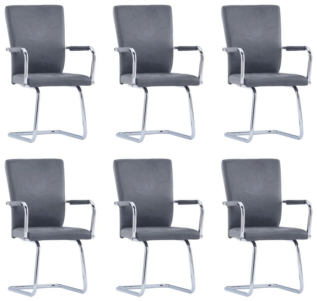 vidaXL Jedálenské stoličky, perová kostra 6 ks, semišovo sivé, umelá koža