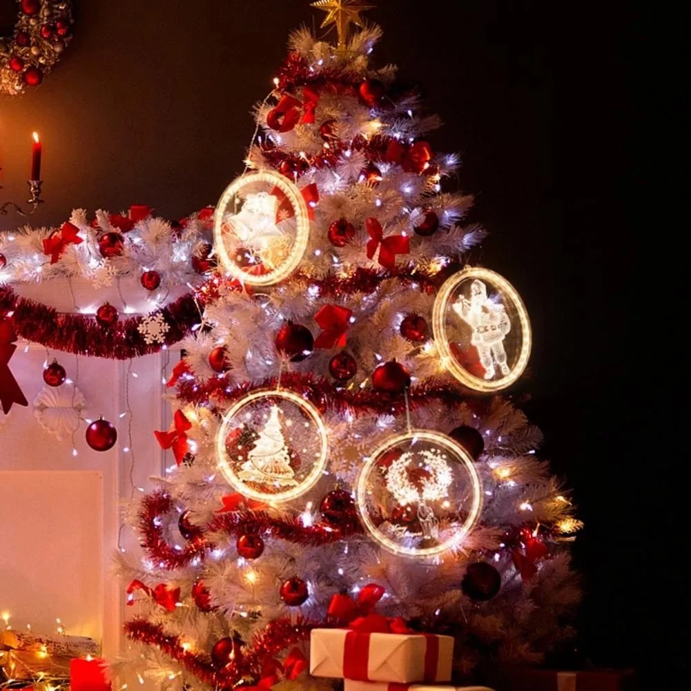 LED svetelná ozdoba na okno CHRISTMAS TREE II kruhová biela