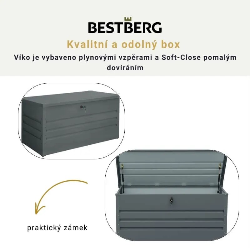Kovový záhradný úložný box BestBerg ZBK-400A / 400 l / 132 x 62 x 62 cm / šedá
