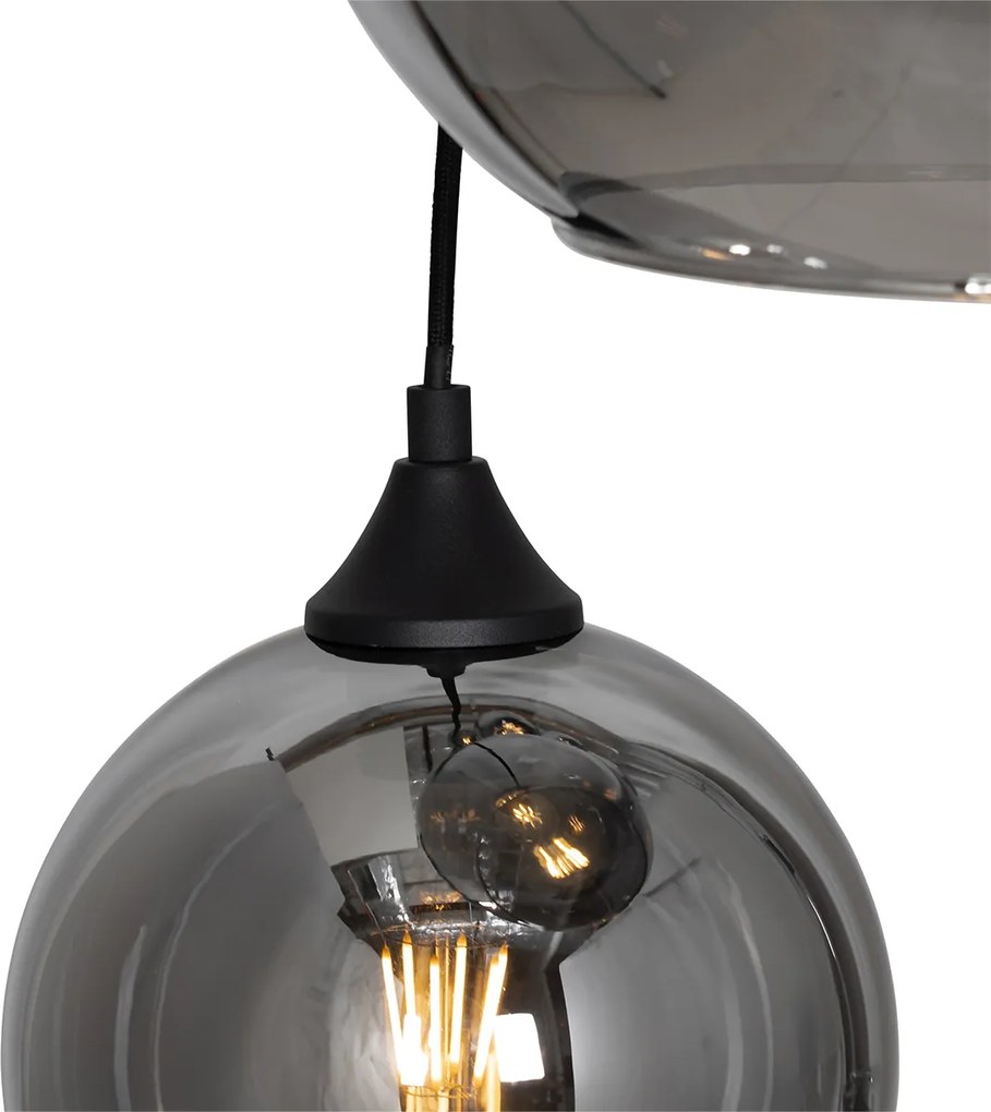 Art Deco závesné svietidlo čierne s dymovým sklom okrúhle 7-svetlo - Sandra