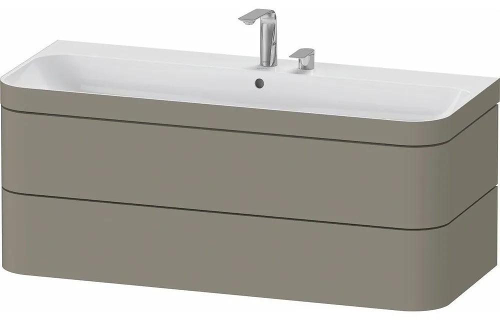 DURAVIT Happy D.2 Plus c-bonded závesná skrinka s nábytkovým umývadlom s dvomi otvormi, 2 zásuvky, 1175 x 490 x 480 mm, kameňovo šedá matná lakovaná, HP4639E92920000