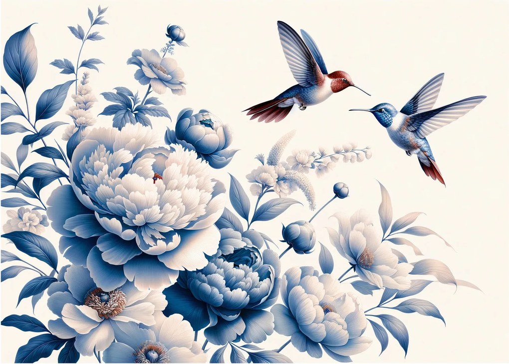 Sklenený obraz - Kolibríky nad kvetinou (70x50 cm)
