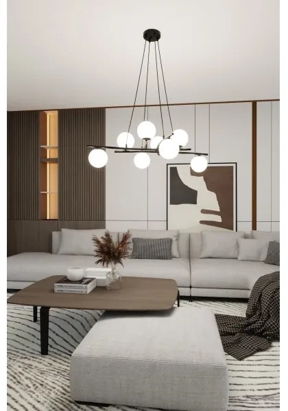 Luster na lanku ESSA 8xE14/10W/230V čierna/biela