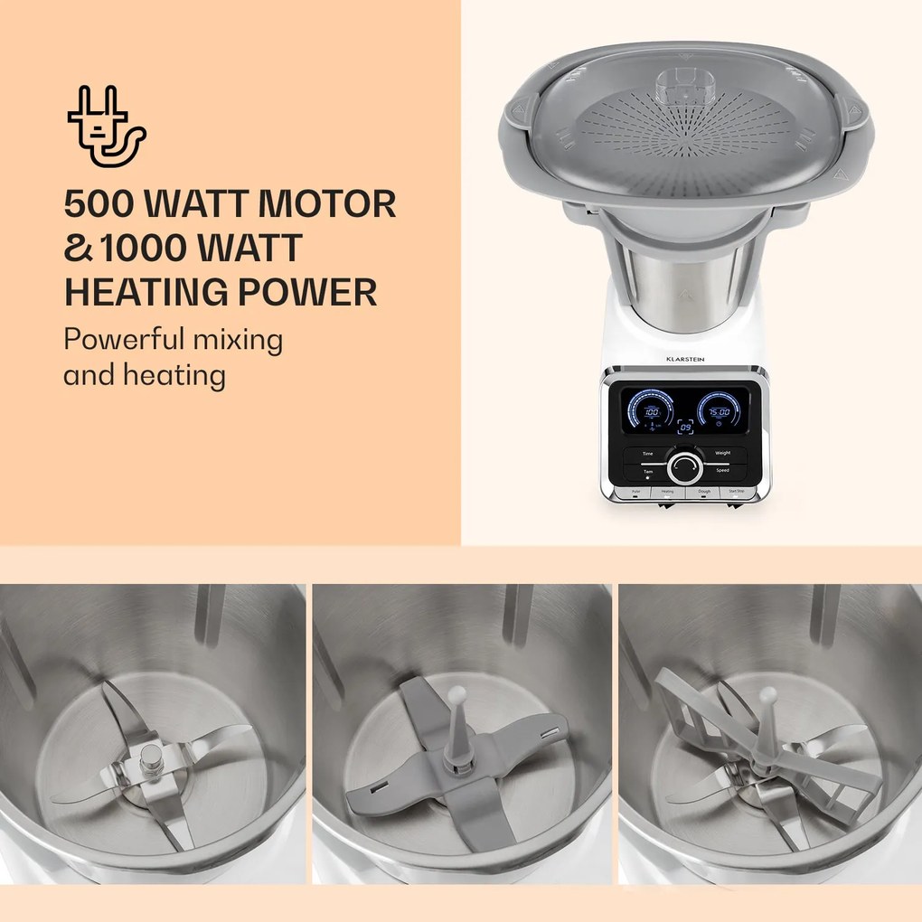Klarstein GrandPrix, kuchynský robot, 500/1000 W, 2,5 l miska na miešanie z nehrdzavejúcej ocele