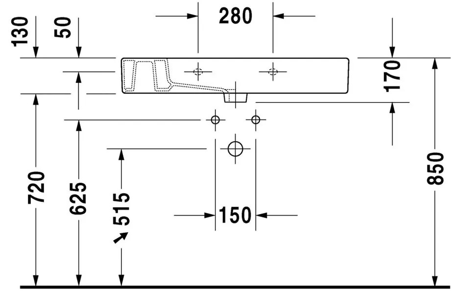 Duravit Vero - umývadlo do nábytku 850x490 mm, 1 otvor pre batériu prepichnutý 0329850000