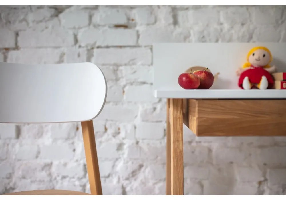 Biely písací stôl s podnožím z jaseňového dreva Ragaba Luka, dĺžka 85 cm