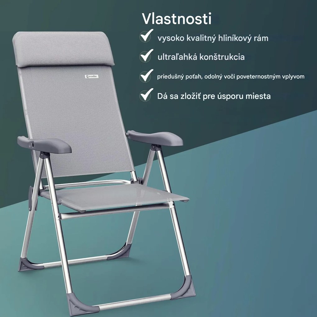 InternetovaZahrada Sada 2 ks kempingových stoličiek - strieborná