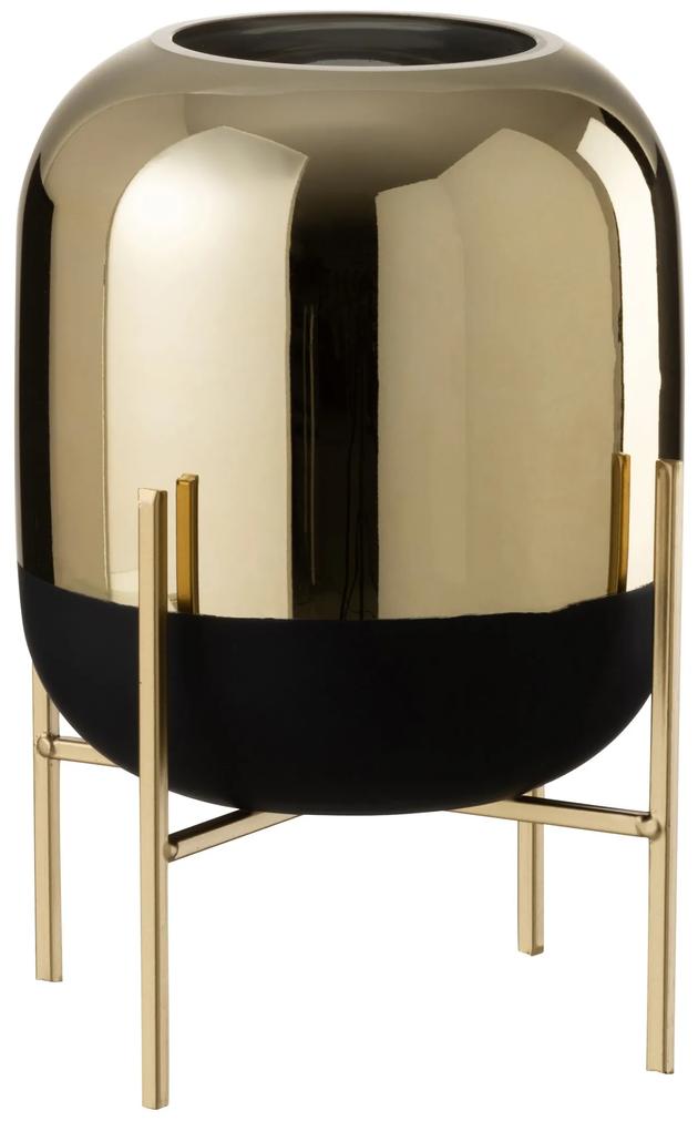 Sklenená čierno-zlatá dekoračné váza na podstavci - Ø 20 * 27cm