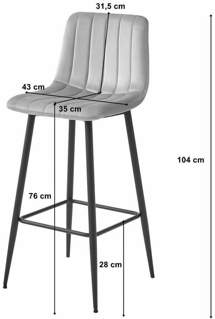 POZZA Barová stolička - tmavosivý zamat / čierne nohy x 4 9401710000