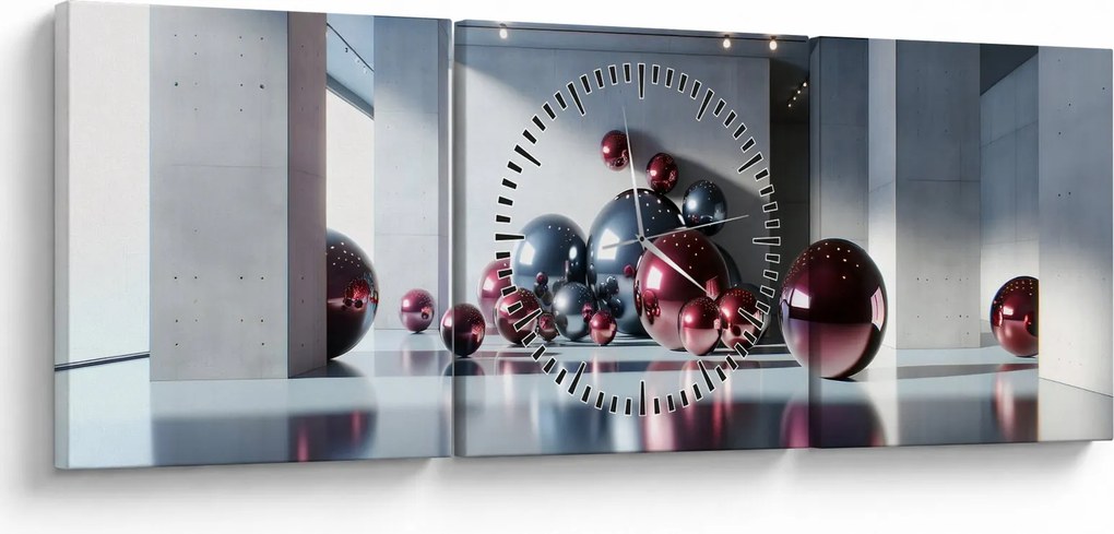 Obraz - 3D priestor s guľami II. (s hodinami) (90x30 cm)