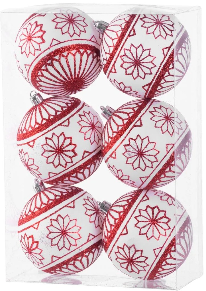 Gule MagicHome Vianoce, 6 ks, 8 cm, červeno - biele, s glitrami, na vianočný stromček