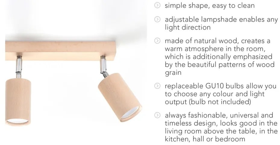 Drevené stropné svietidlo Sollux Ludwik, dĺžka 45 cm