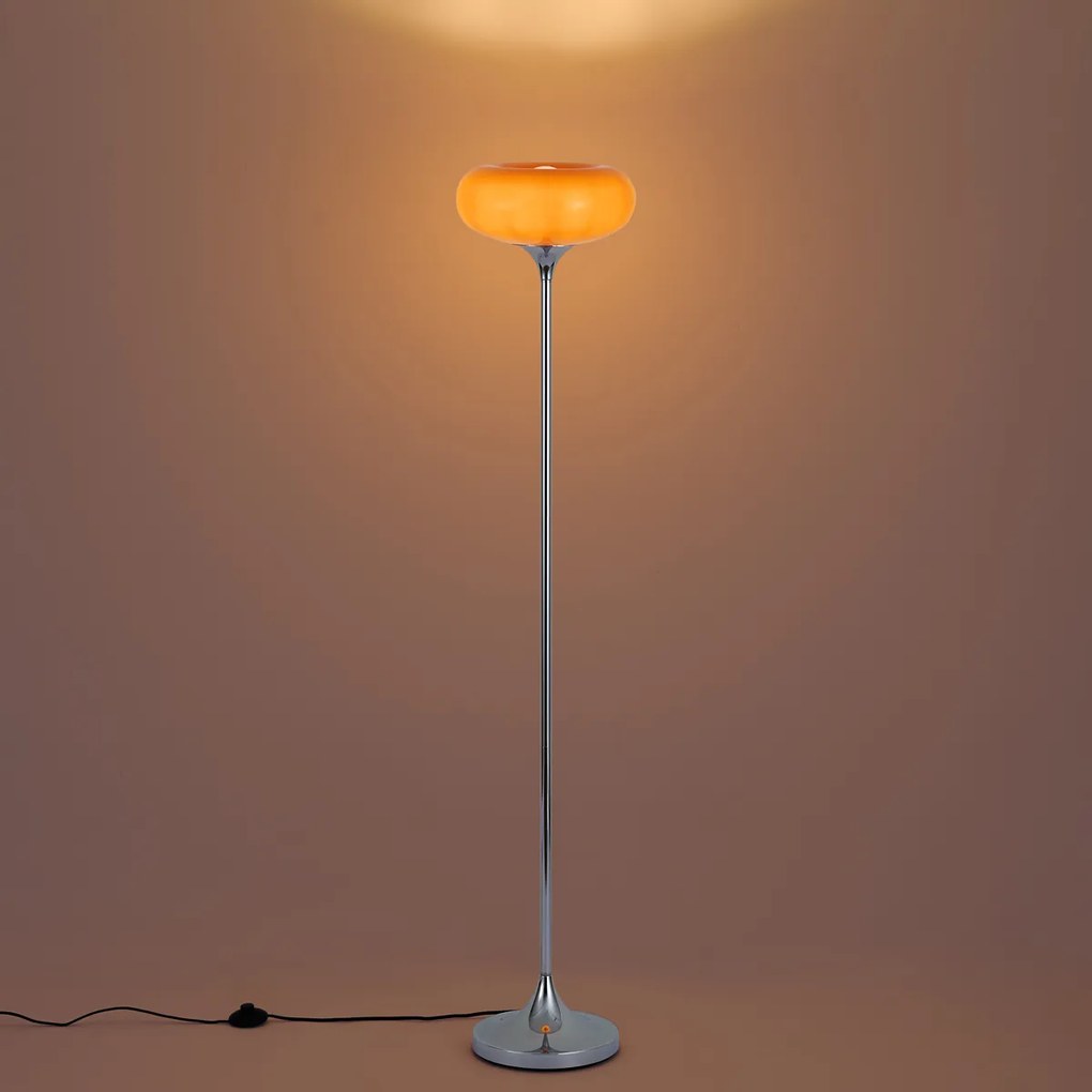 Retro stojaca lampa chrómová s oranžovým skleneným tienidlom 150 cm - Glaze