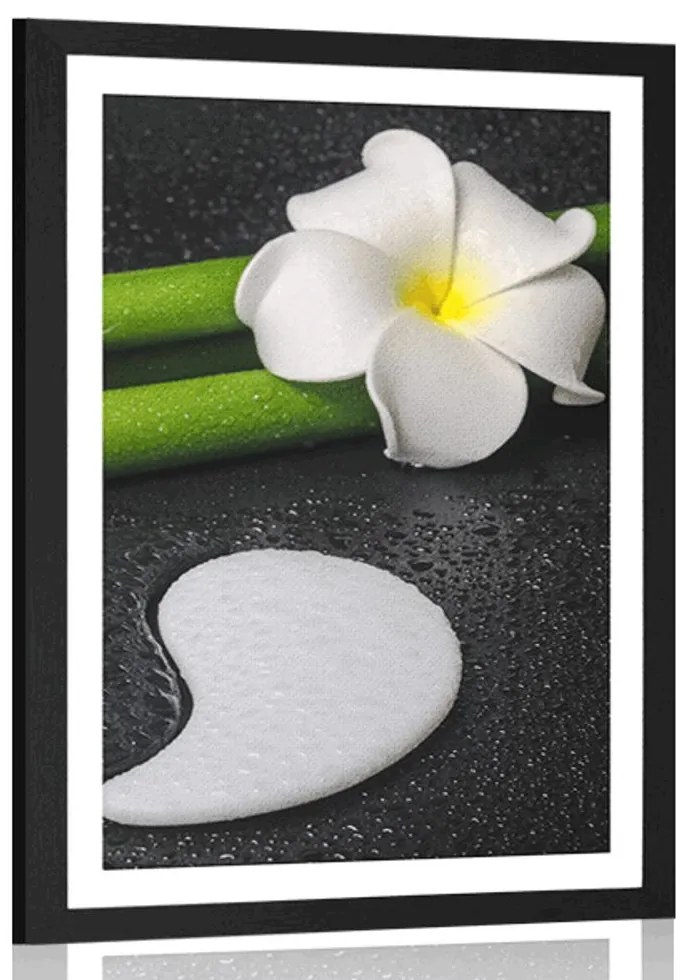 Plagát s paspartou Spa zátišie so symbolom Jin a Jang - 40x60 silver