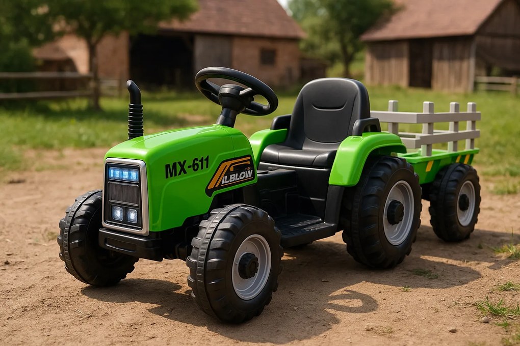 Elektrické autíčko Traktor s prívesom NV-X611 zelené
