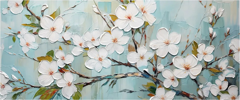 Obraz - Maľba, kvitnúce vetvy stromu (120x50 cm)