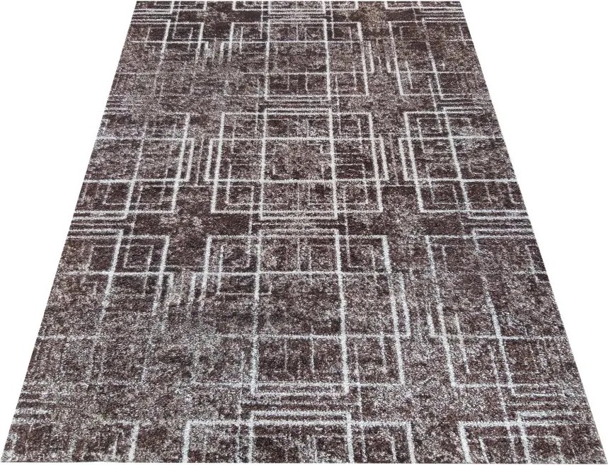 DY Hnedý koberec s bielymi linkami Panamero 09 Rozmer: 80x150 cm