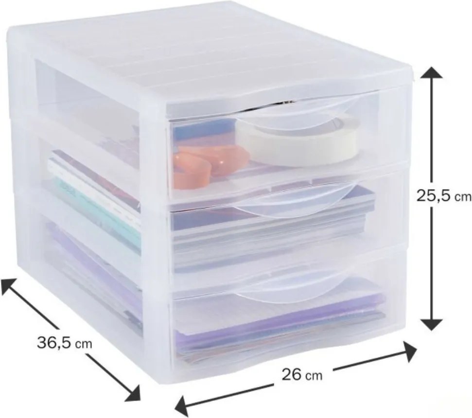 SUNDIS 2. akosť - Úložný box s 3 zásuvkami, transparentný, ORGAMIX A4 3T