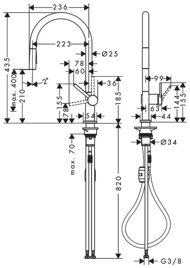 Hansgrohe M54, drezová batéria Talis s výsuvnou spŕškou, vzhľad nehrdzavejúcej ocele 72800800